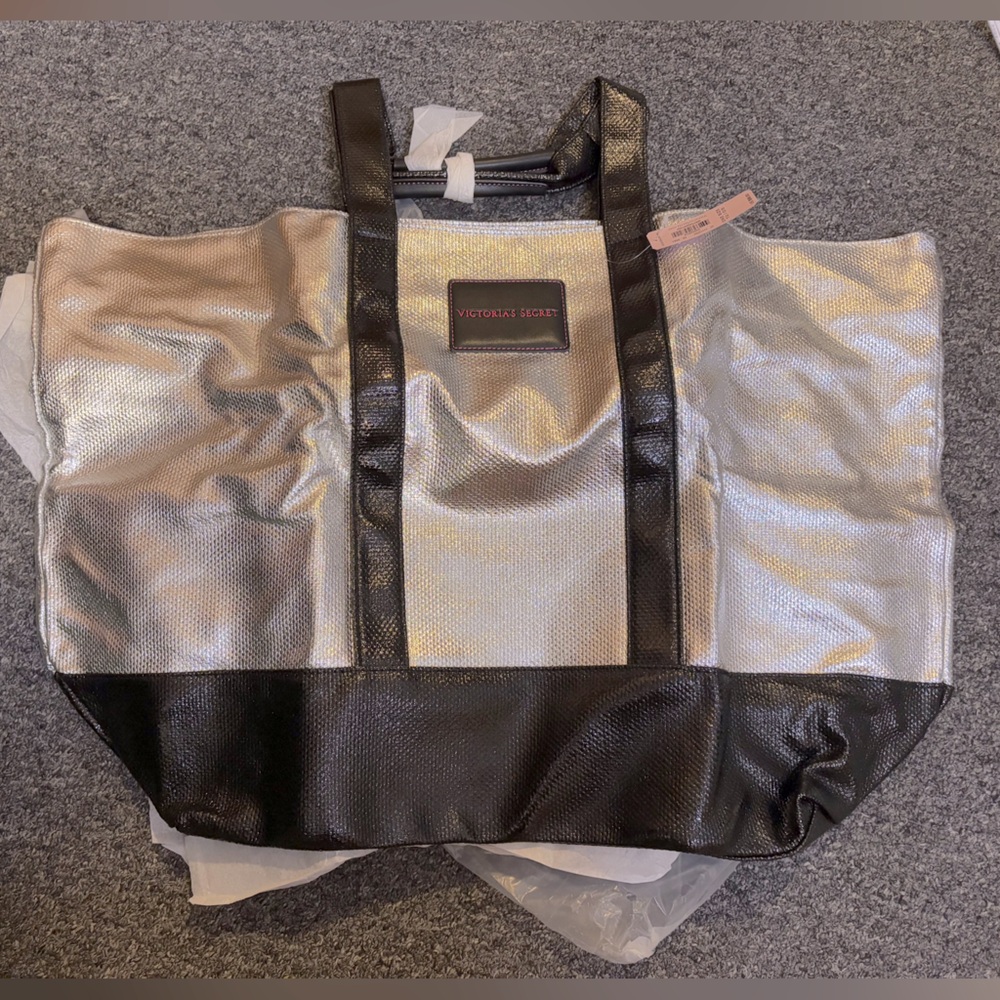 Victoria's Secret Metallic Tote Bag - Black and Silver